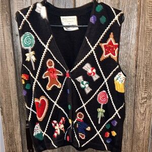 Marisa Christina Black Sweater Vest with Colorful Embroidery